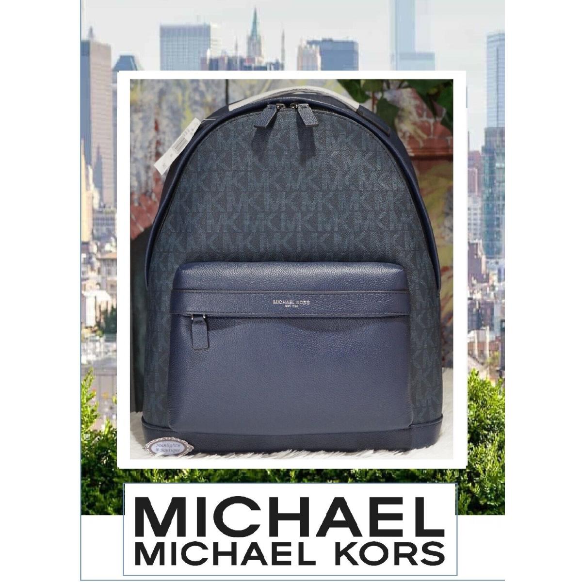 Michael Kors Russel Commuter Backpack Bag In Baltic Blue Sig Canvas Leather