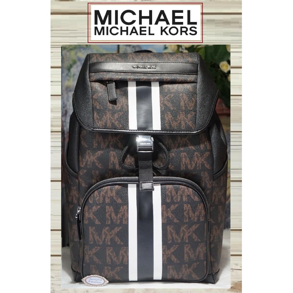 Michael Kors Mens Cooper Sport Rucksack Backpack In Brown Black Stripe Mksig