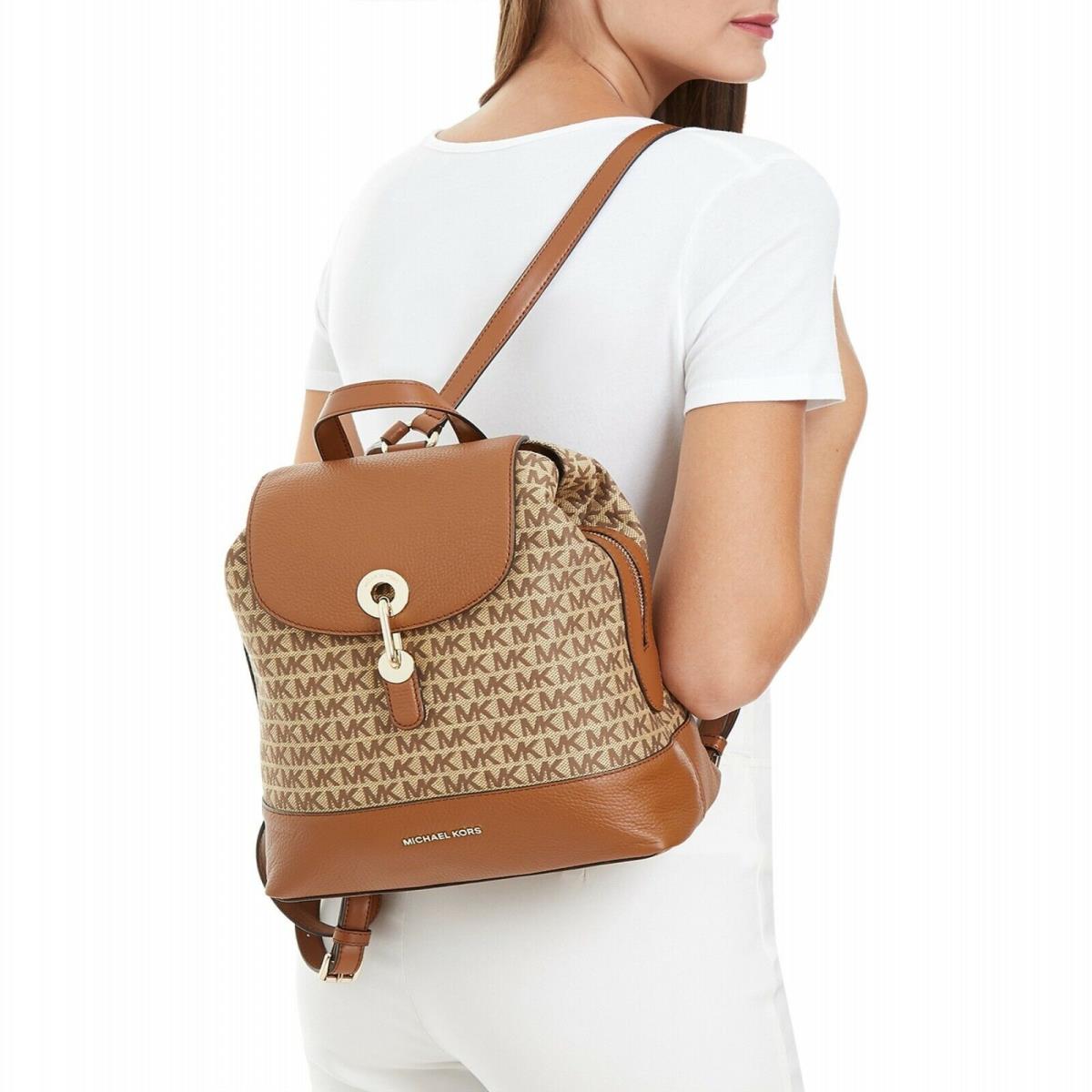 Michael Kors Raven Medium Brown/ebony Signature and Leather Backpack