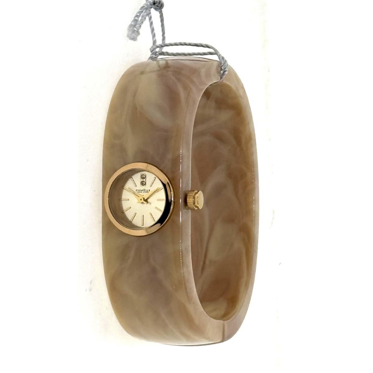 Caravelle New York 44L136 Women`s Round Beige Tortoise Shell Bangle Watch