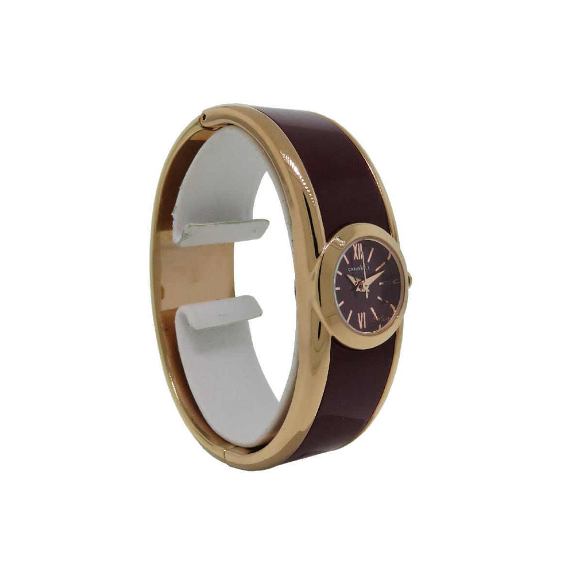 New York 44L148 Women`s Rose Gold Tone Burgundy Bangle Analog Watch by Caravelle