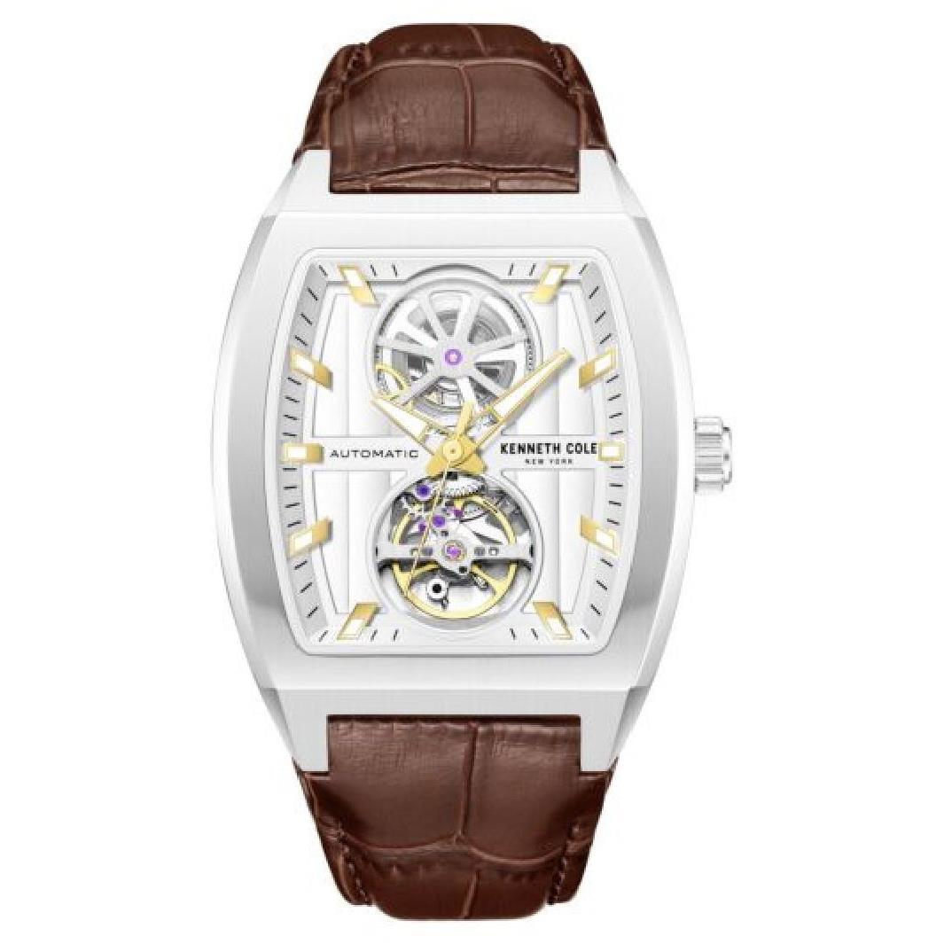 Men`s Kenneth Cole York Curved Automatic 40mm Leather Watch KCWGX0058801