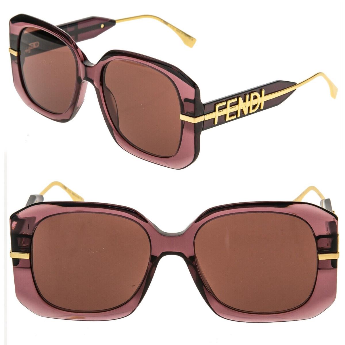 Fendi Fendigraphy Hobo Logo 40065 Purple Gold Fashion Square Sunglasses FE40065I