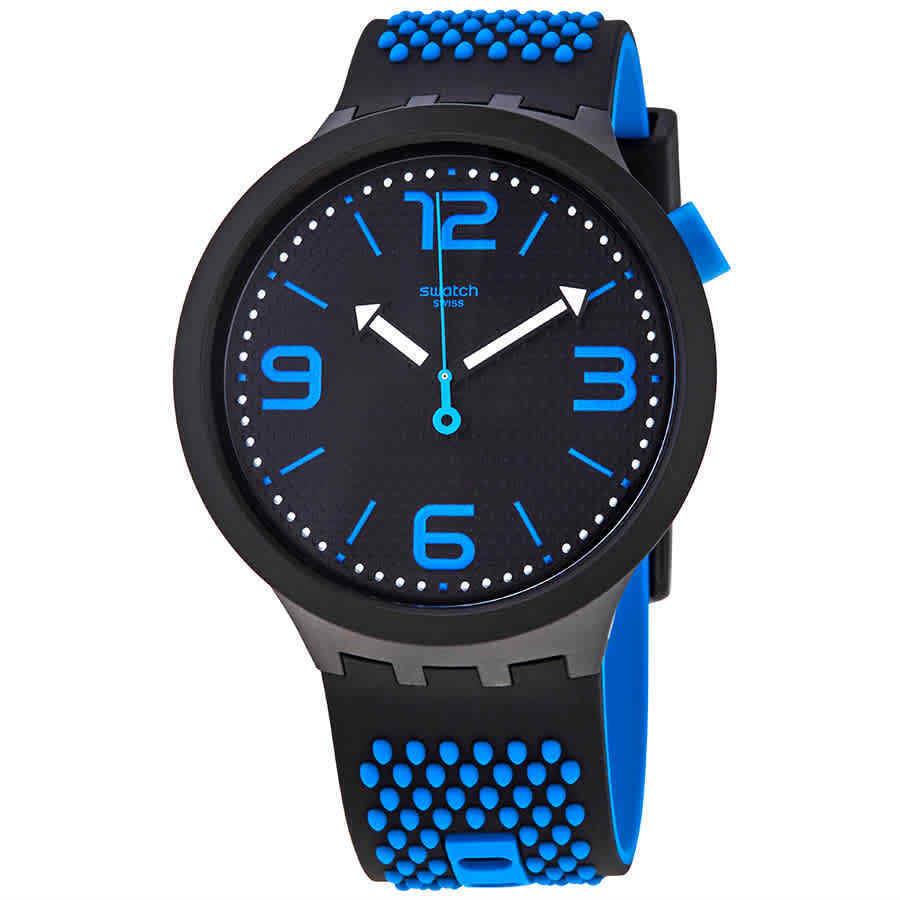 SO27B101 Men`s 25mm Big Bold Bbblue Analog Quartz Watch Black Dial by Swatch