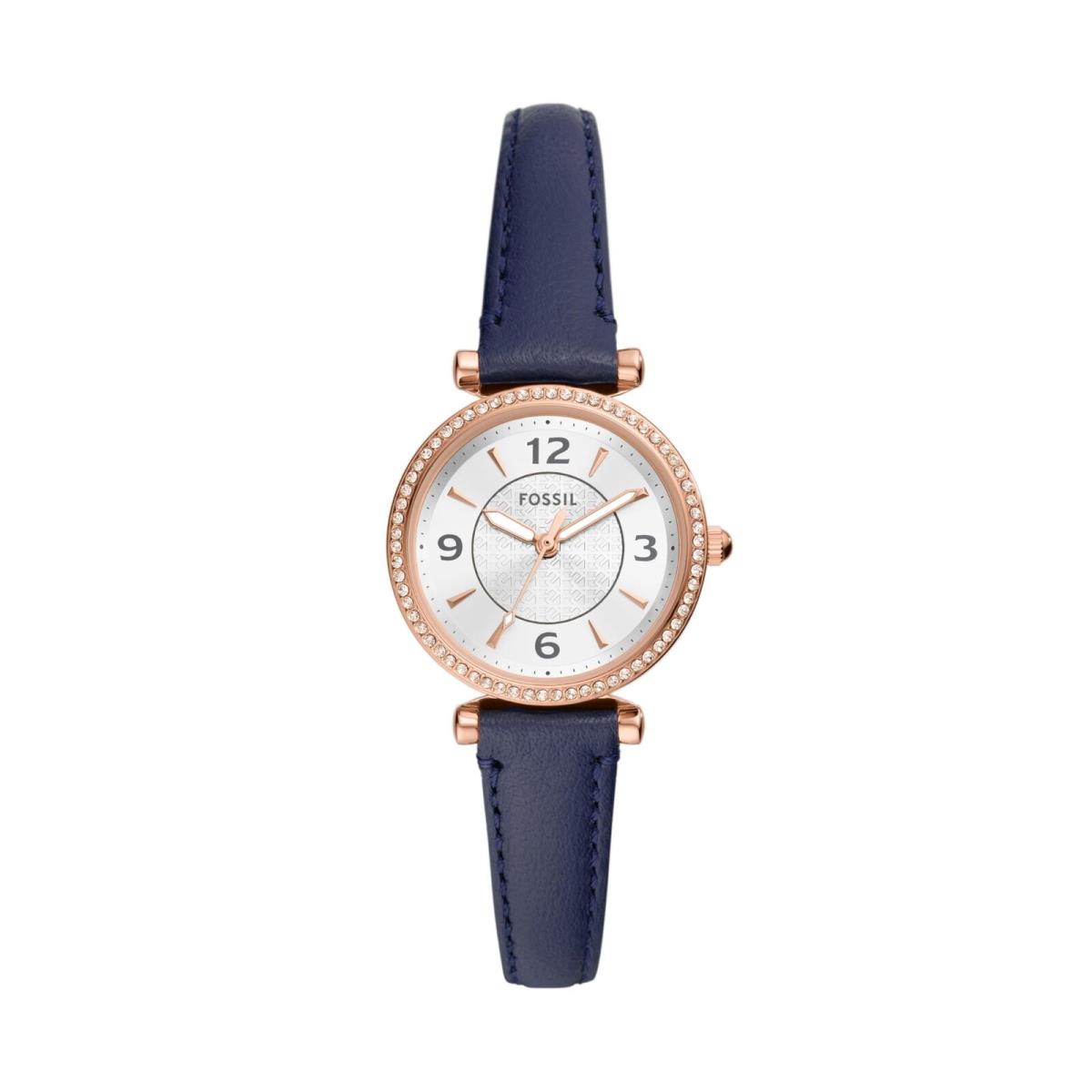 Fossil Carlie Three-hand Litehide Leather Watch - ES5295 Rose Gold/navy