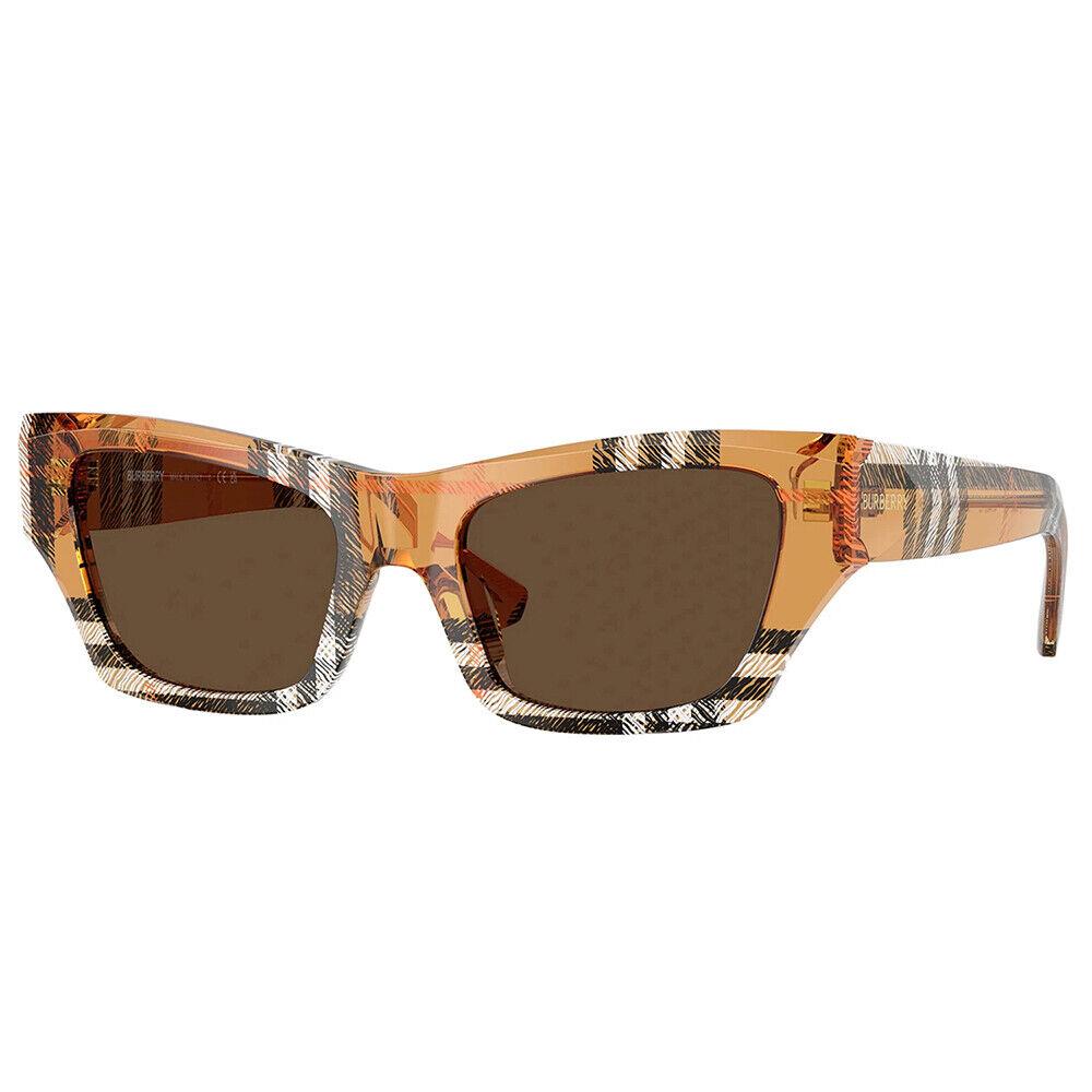 Burberry BE 4441U 414673 Check Sand Plastic Cat-eye Sunglasses Brown Lens