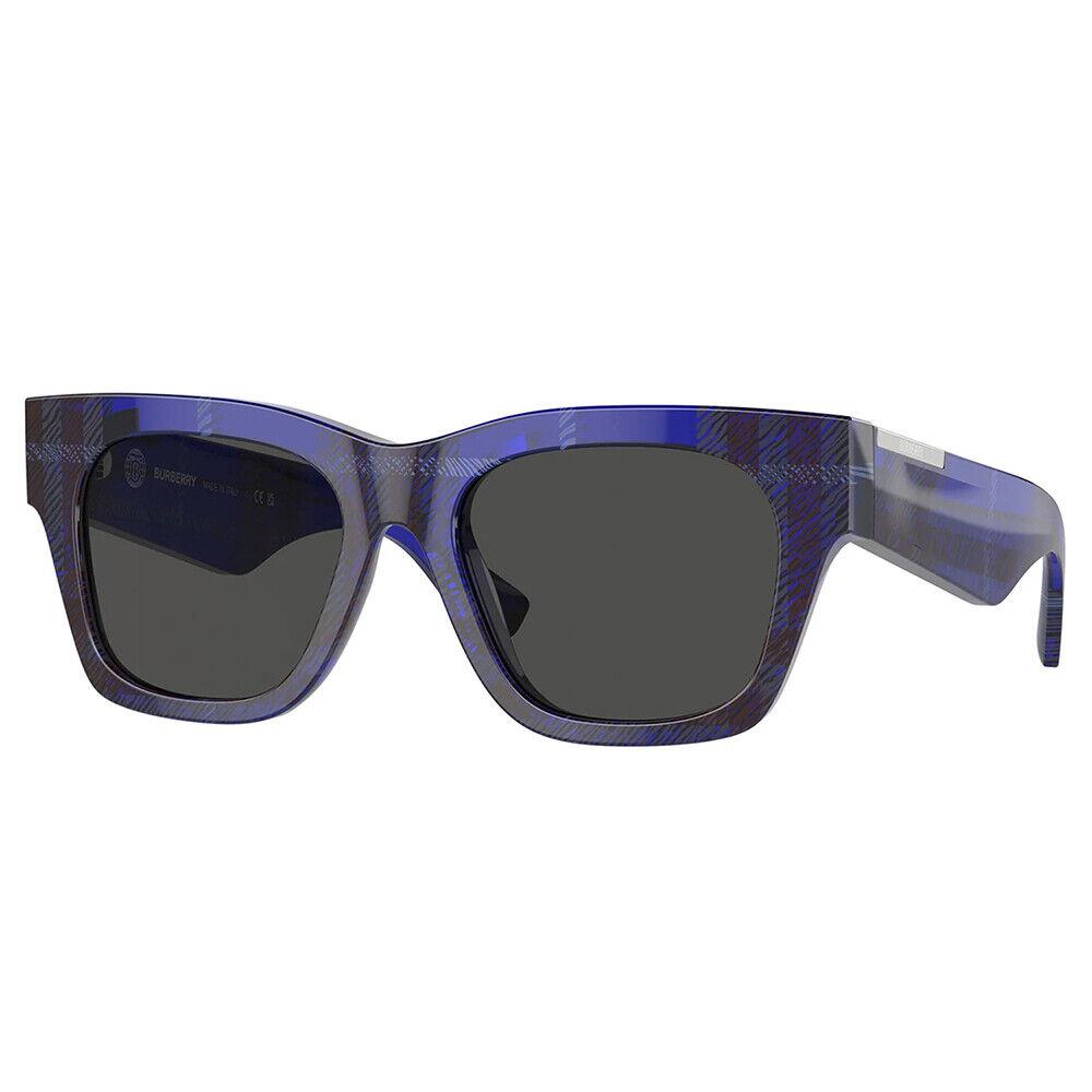 Burberry BE 4424 411487 Check Blue Plastic Square Sunglasses Grey Lens