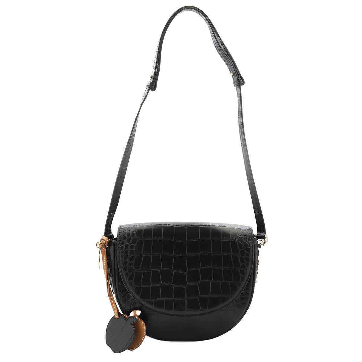 Stella Mccartney Ladies Black Medium Frayme Embossed-crocodile Shoulder Bag