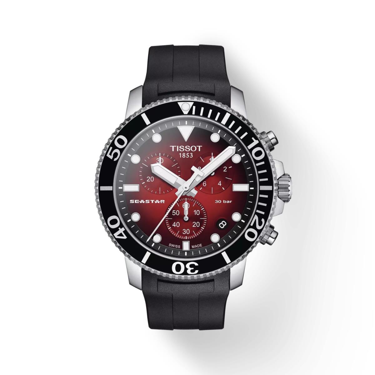Tissot Seastar 1000 Chrono Leather Strap Red Dial Men`s Watch T1204171742100 - Dial: Red, Band: Black