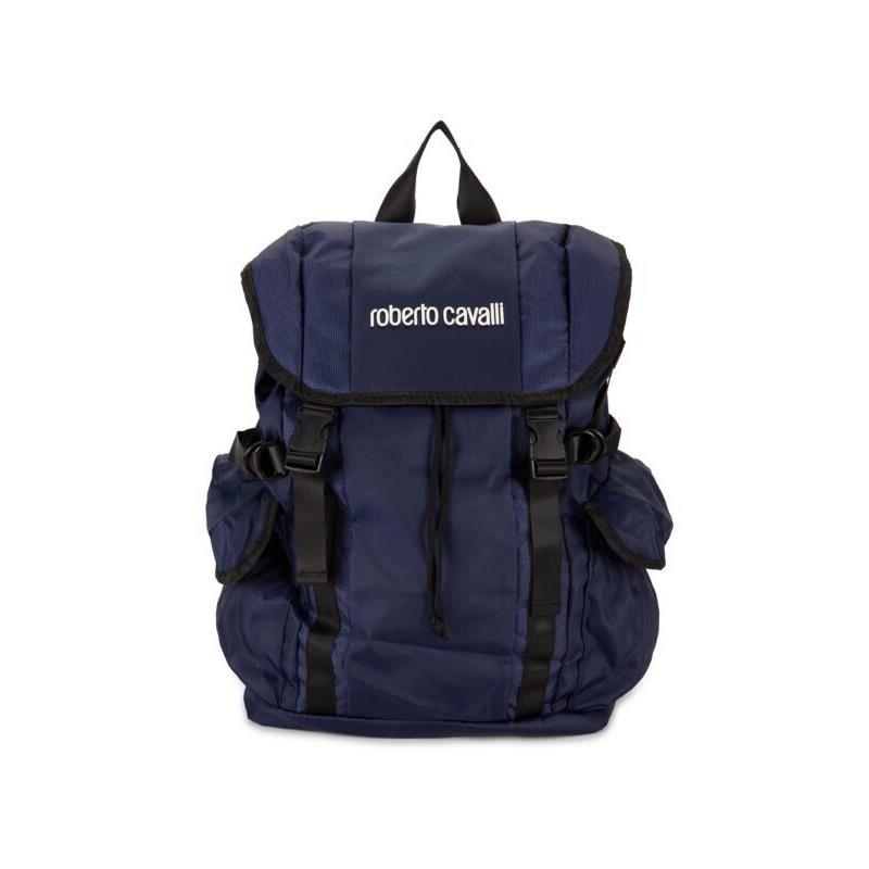 Roberto Cavalli Logo Utility Backpack Navy Blue 18 W x 17 H x 5 D