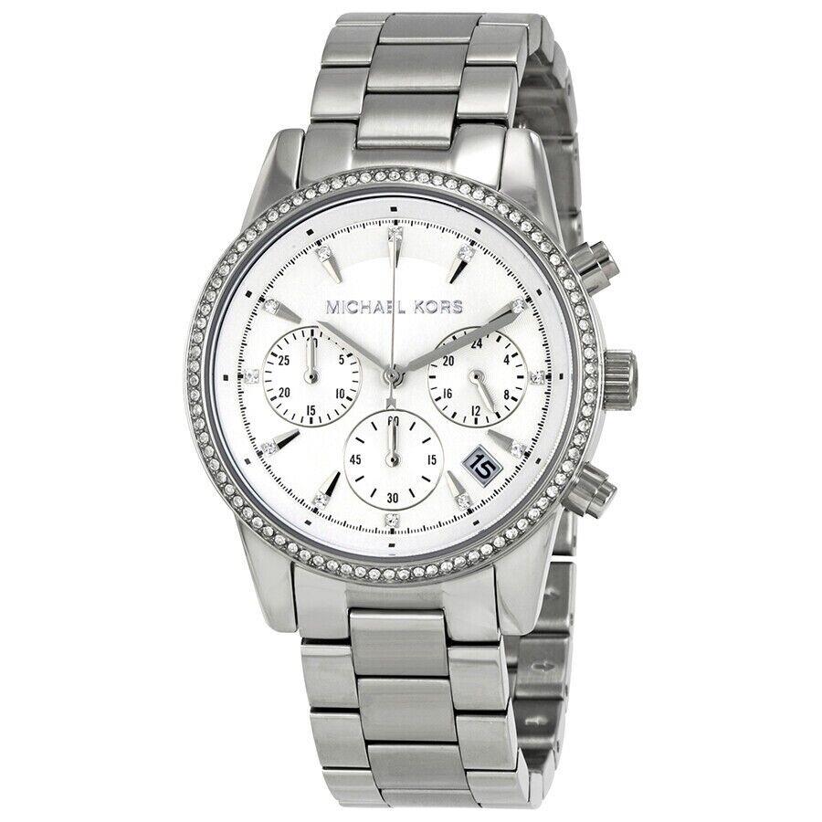 Michael Kors MK6428 Ritz Chronograph White Dial Silver Tone Ladies Wrist Watch