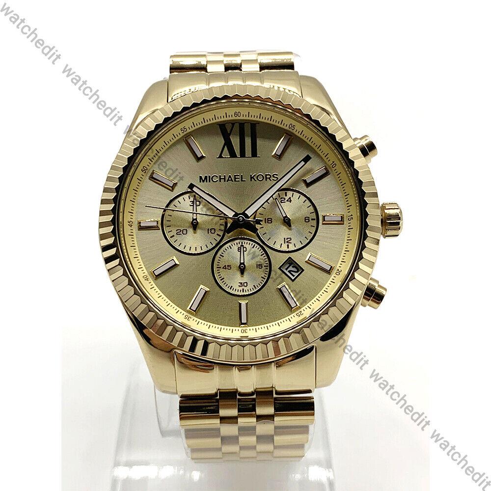 Michael Kors MK8281 Lexington Gold Tone Analog Quartz Fashion Casual Men`s Watch - Dial: Gold, Band: Gold, Bezel: Gold