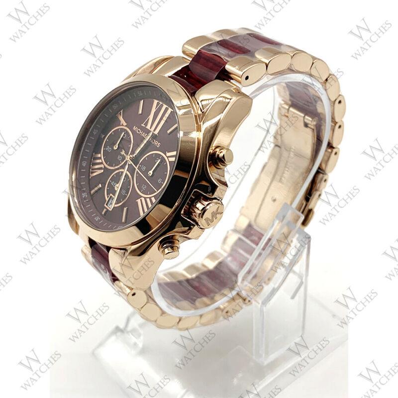 Michael Kors MK6270 Bradshaw Chronograph Two Tone Bracelet Fashion Women`s Watch - Dark Red Dial, Multicolor Band, Rose Gold Bezel