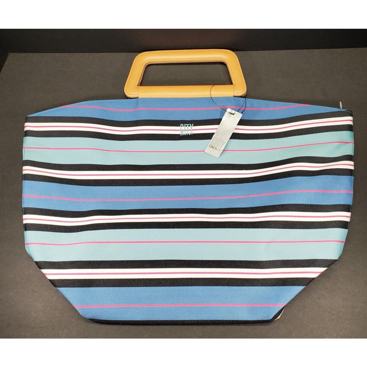 Dkny City Pacific Multi Colored Striped Shopper Beach Handbag Purse Leather