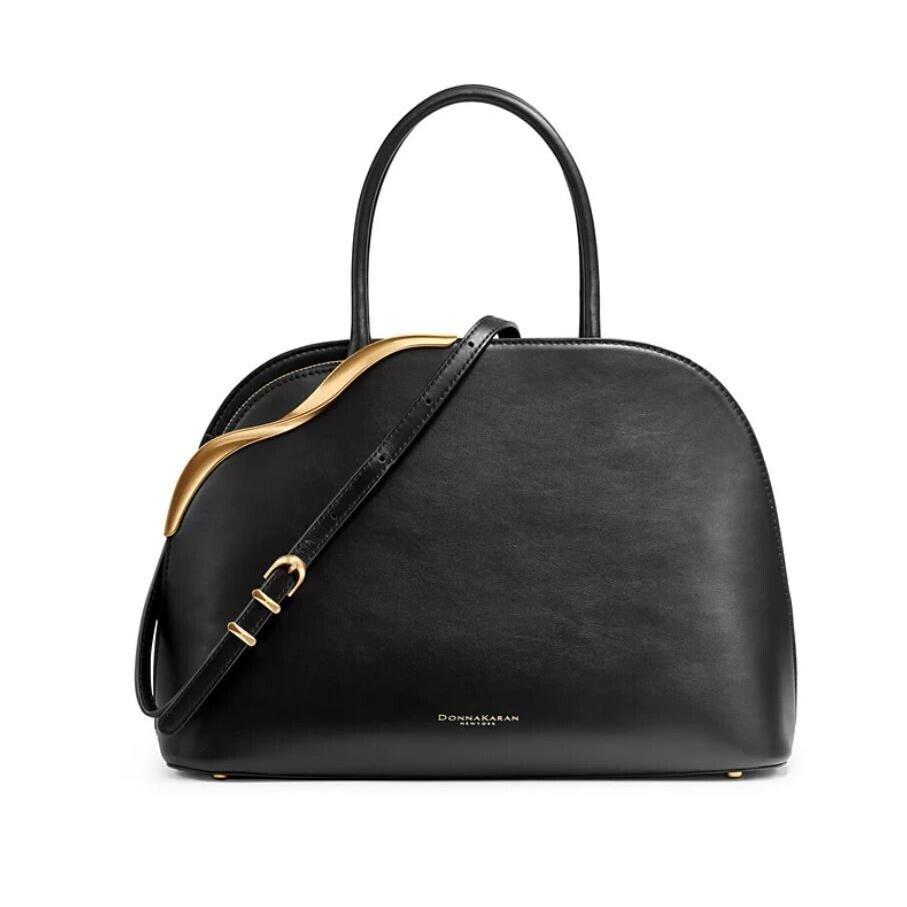 Donna Karan NY Malverne Leather Women`s Large Satchel Crossbody + Dust Bag Black