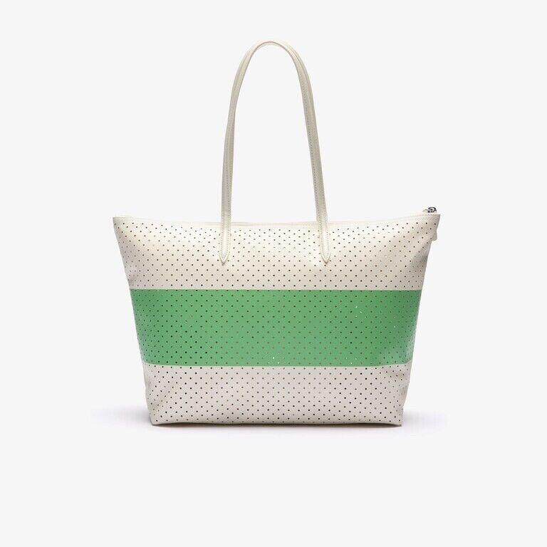 Lacoste Women S L.12.12 Colorblock Perforated Canvas Zip Tote Green and Beigenwt