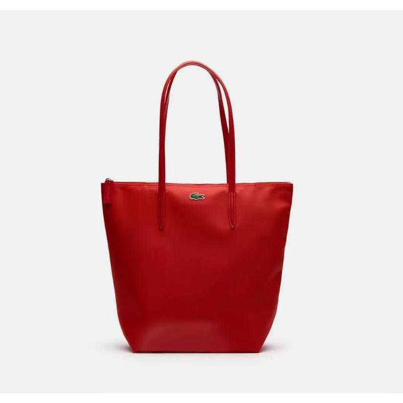Lacoste Women`s L.12.12. Vertical Tote Shoulder Bag w/ Zipper Closure Red