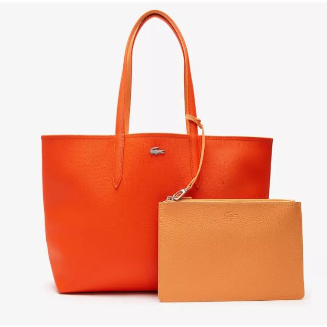 Lacoste Women`s Anna Reversible Tote Pouch-large Shoulder Bag Orange