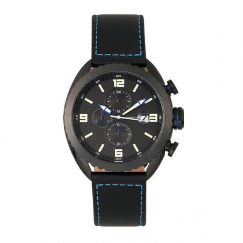 Morphic M64 Series Men`s Chronograph Leather Watch w/ Date - Black/blue 6406