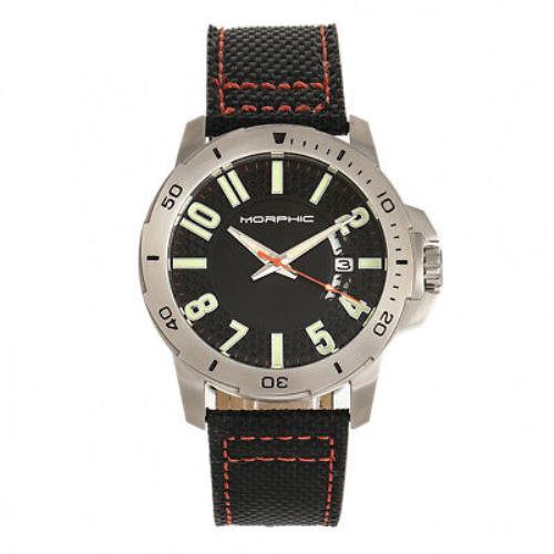 Morphic M70 Series Black Canvas Overlaid Leather Men`s Watch with Date MPH7001