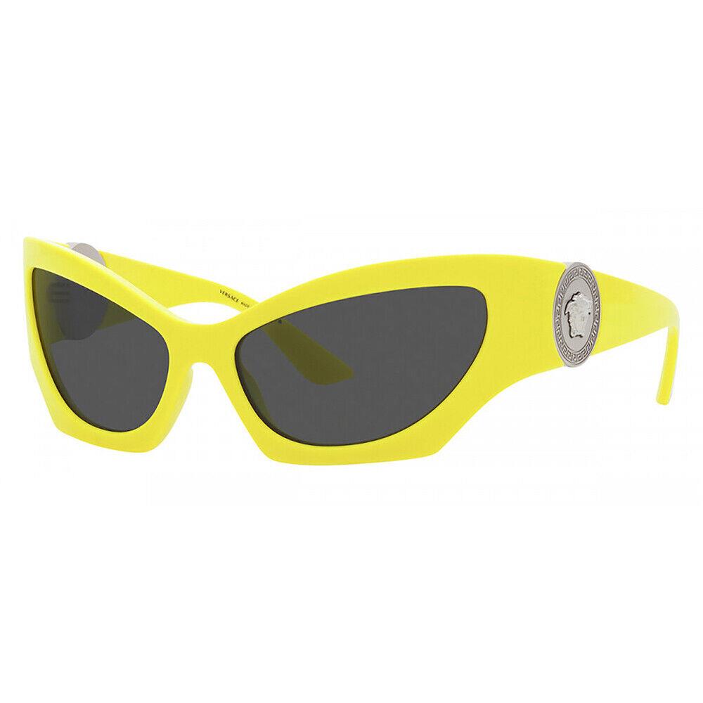 Versace VE 4450 541887 Neon Yellow Plastic Cat-eye Sunglasses Grey Lens