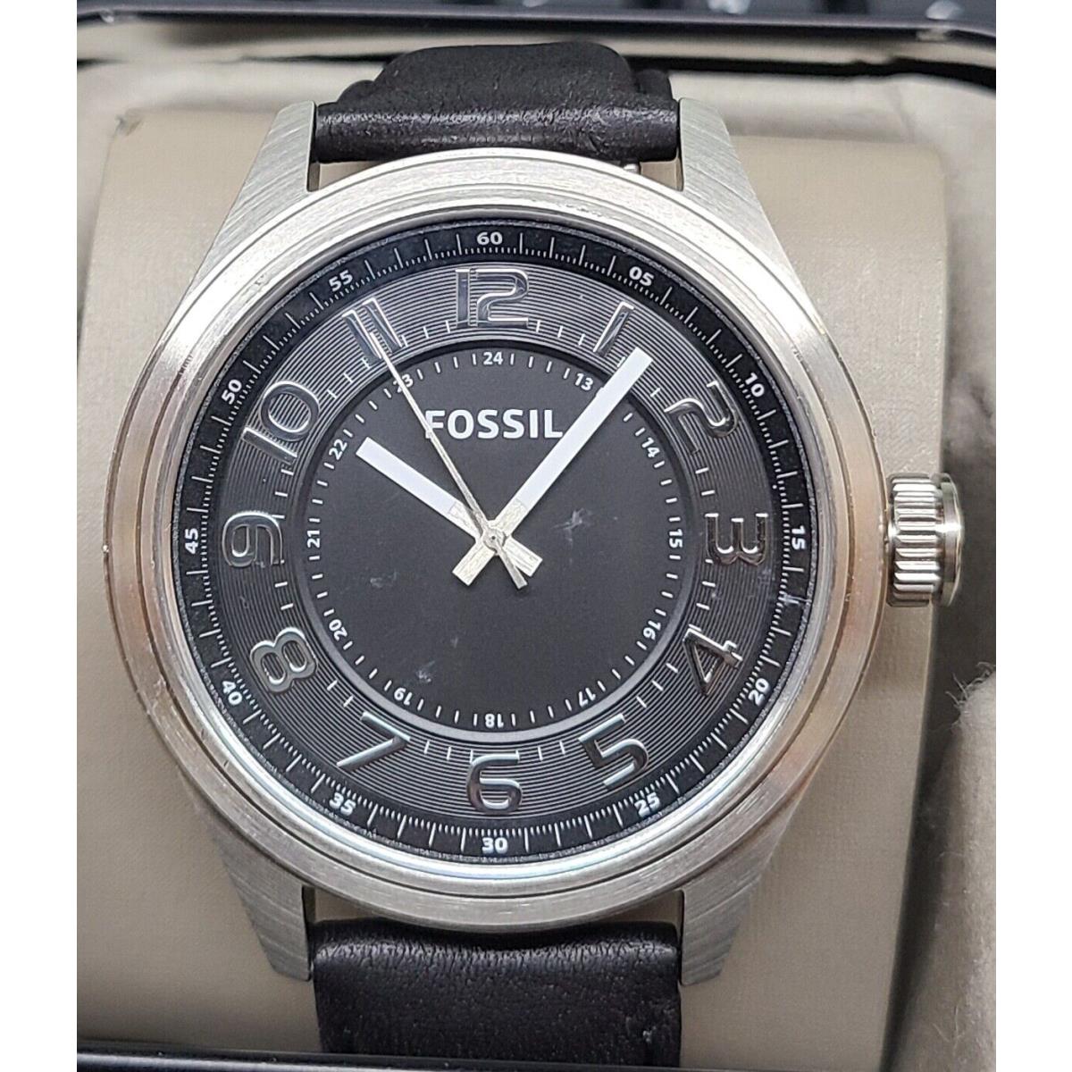 Fossil BQ2244 Classic Luminous Black Dial Black Leather Strap Men`s Watch