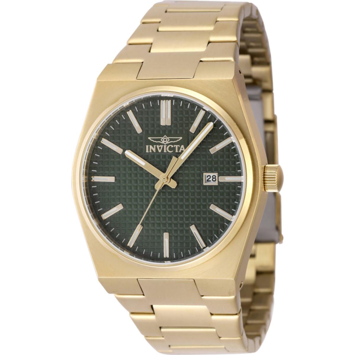 Invicta Men`s Watch Speedway Quartz Green Dial Yellow Gold Steel Bracelet 48399