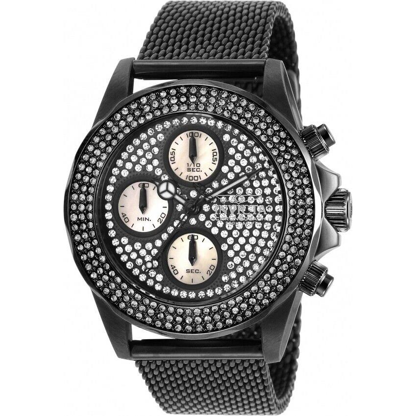 Invicta 35647 Mens 38mm Pro Diver Chronograph Mop Crystal Gemmed Black SS Watch