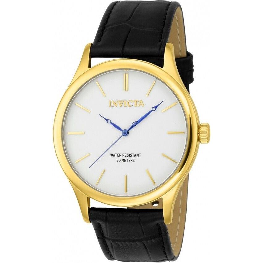 Invicta Vintage Men`s Quartz Watch 23024 White Dial Black Leather Strap 43mm