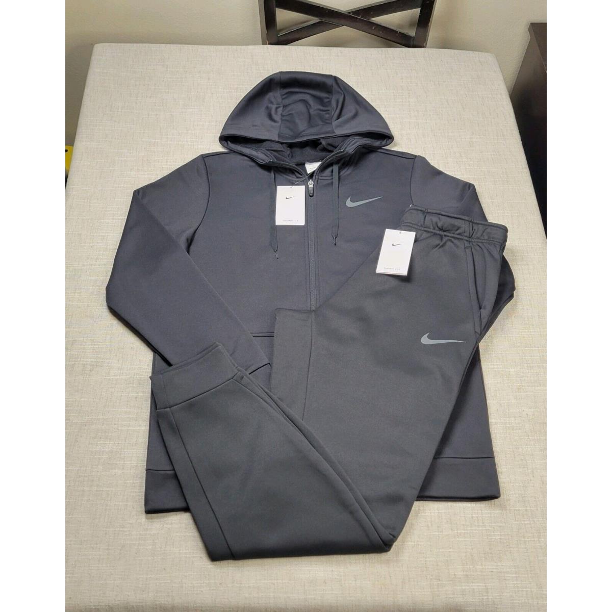 Nike Therma-fit Hoodie Jogger Pants Set Small Mens Black Fleece Full Zip