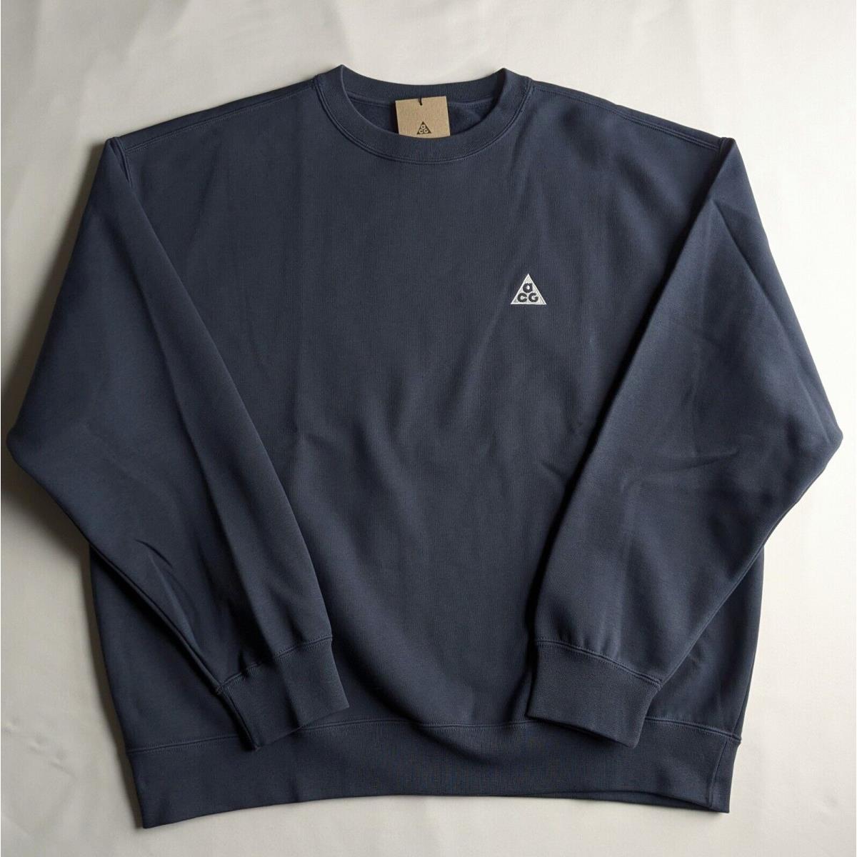 Nike Acg Therma-fit Fleece Crew Heavyweight Sweater Thunder Blue Mens Size L