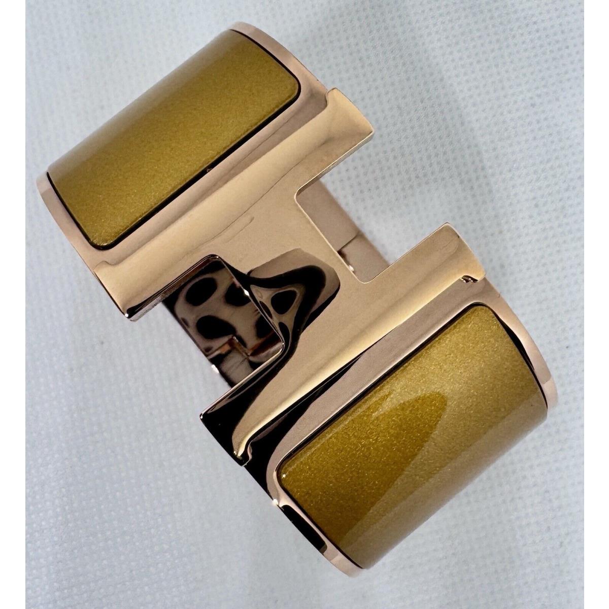 Hermes Extra Wide H Clic Rose Gold Gold Enamel Bangle Cuff Bracelet PM Birk