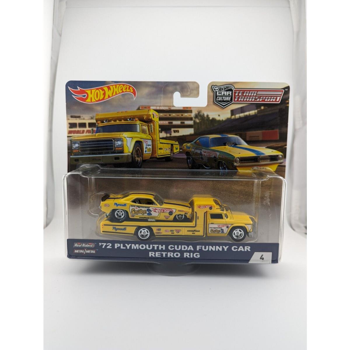 Hot Wheels Premium Team Transport 72 Plymouth Cuda Funny Car Retro Rig