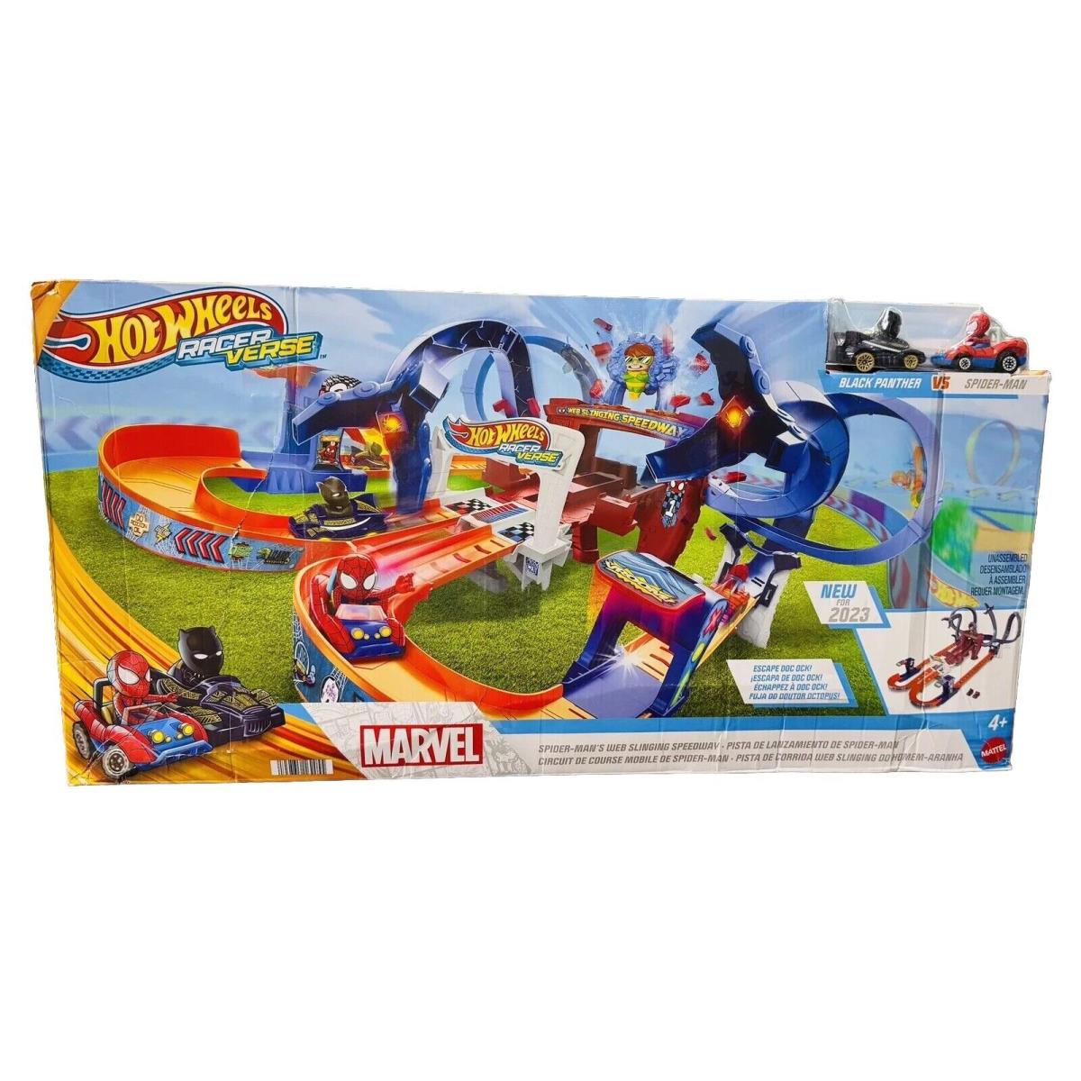 Hot Wheels 2023 Racer Verse Spider-man`s Web Slinging Speedway HPL34 1:64 Scale