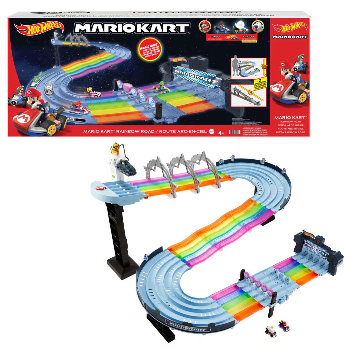 Hot Wheels Mario Kart Rainbow Road Raceway Track Set w/ Lights Sounds Nintendo