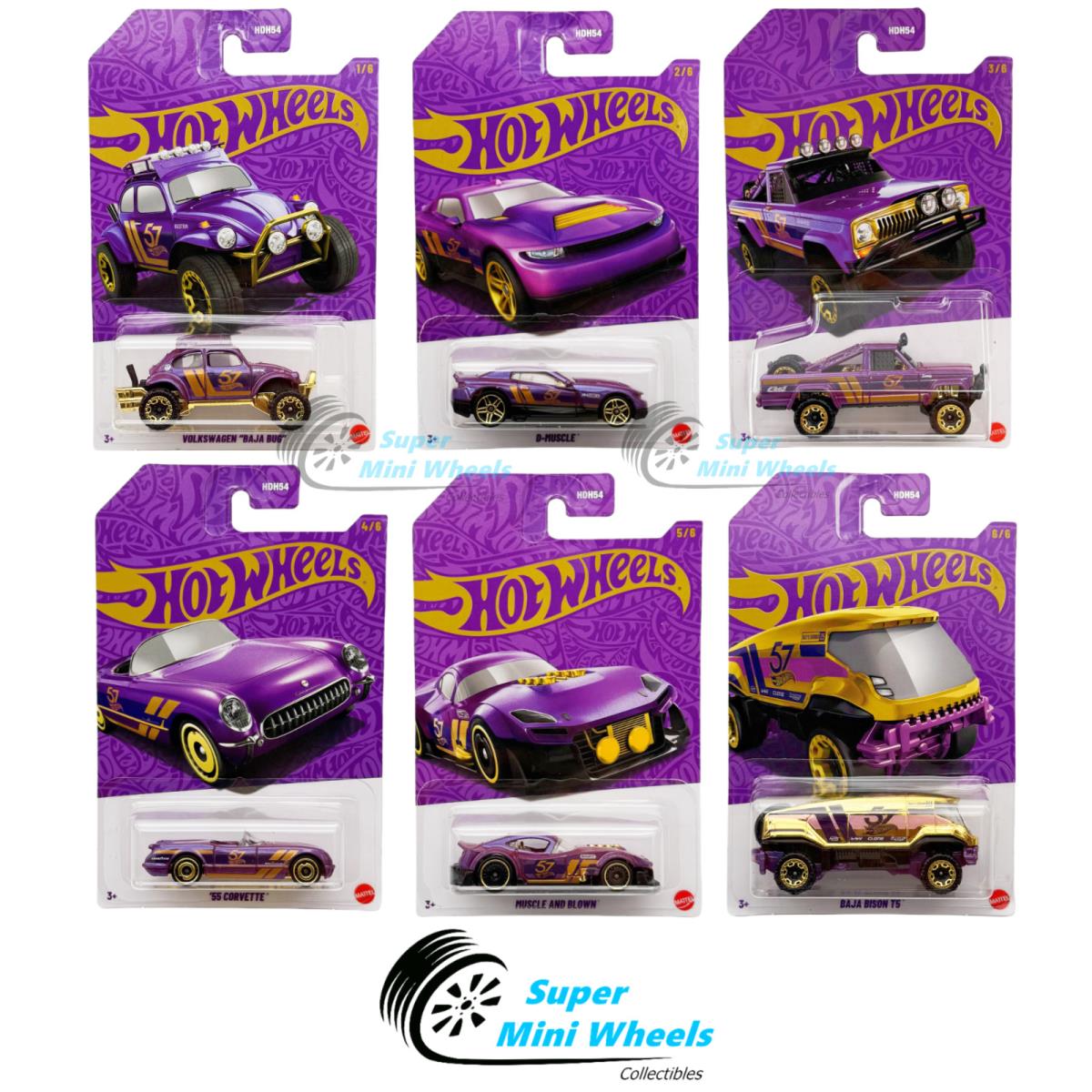 Hot Wheels 2025 Pearl Chrome - G Case 6 Cars Set 57th Anniversary Series