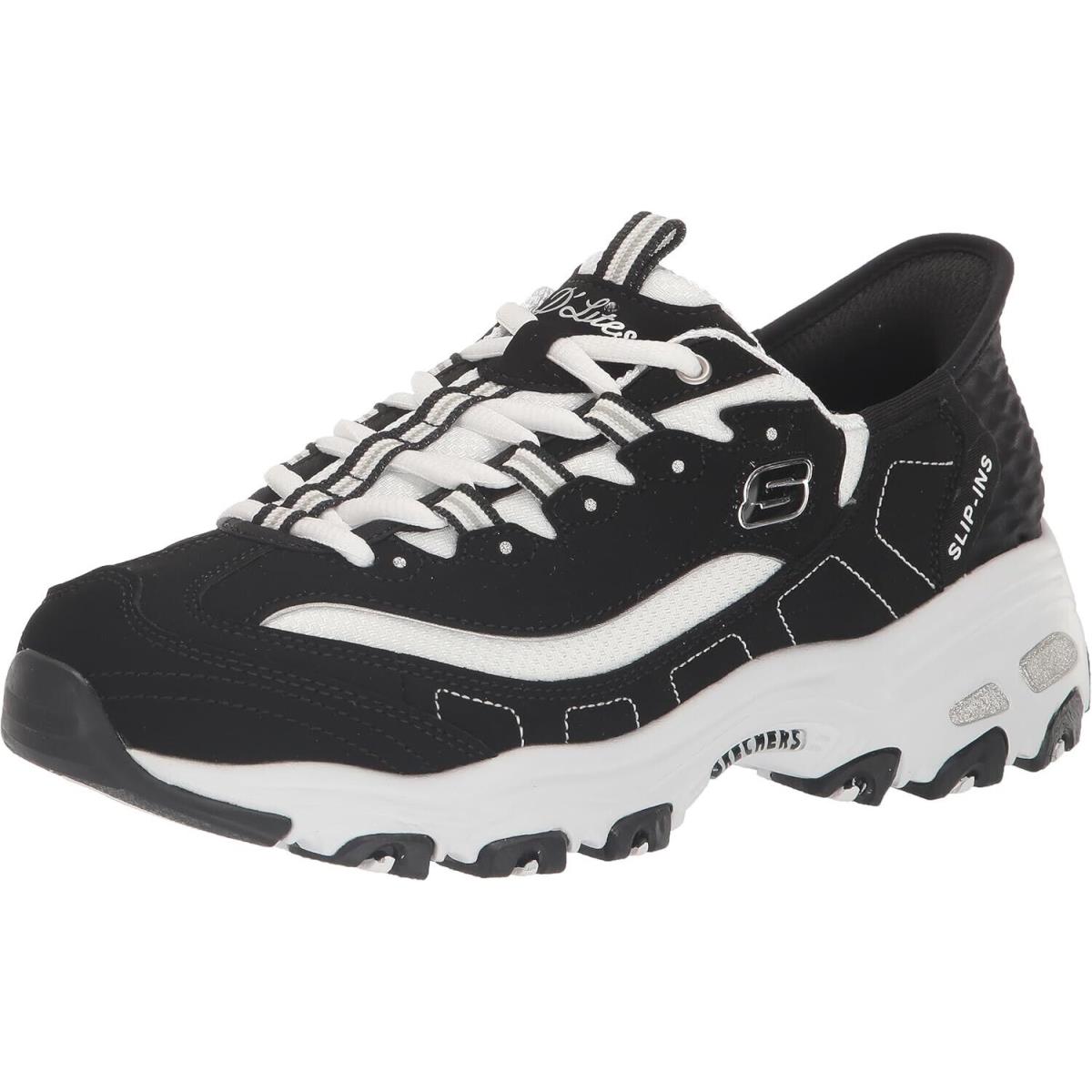 Skechers Womens D`lites Classic Slip Ins Trail Running Sneakers Blk/white M