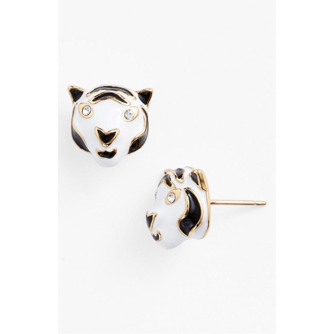 Kate Spade York Lucky Streak Tiger Studs Earrings Vegas Luck Enamel White