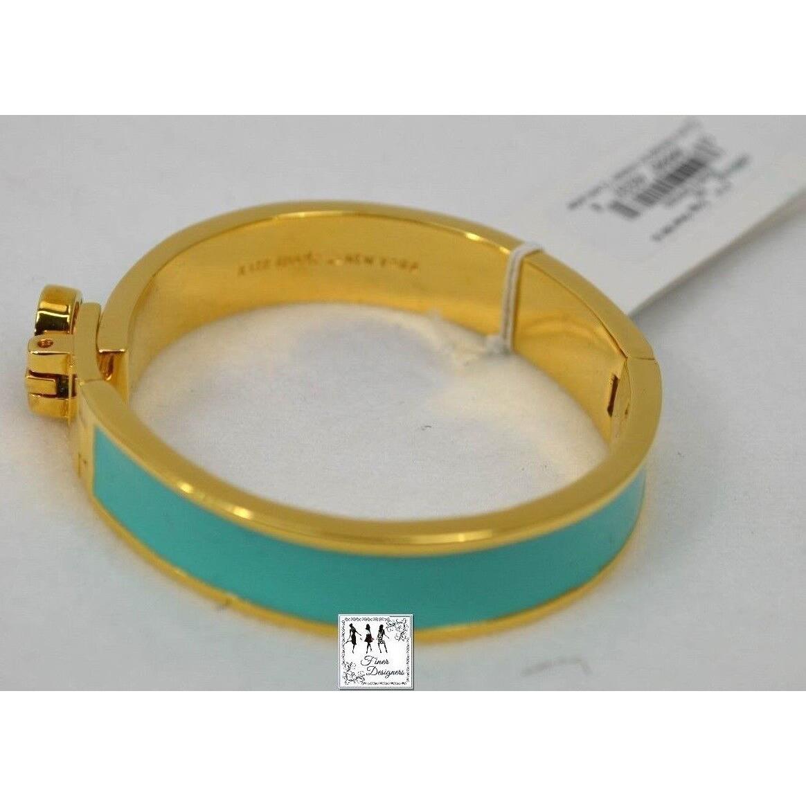 Kate Spade Bows Spades Thin Turnlock Hinged Bangle Bracelet Gold Aqua Rare