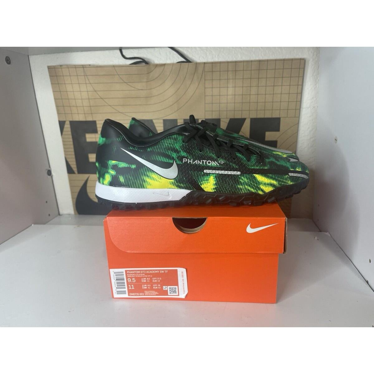 Sz 9.5 Men Nike Phantom GT2 Academy SW TF Black Green Turf Soccer DM0725-003