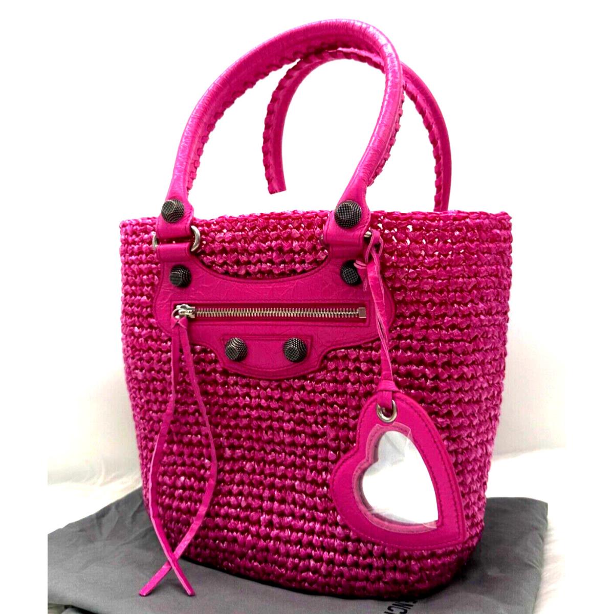 Balenciaga Small Le Cagole Nylon Raffia Tote In Light Pink