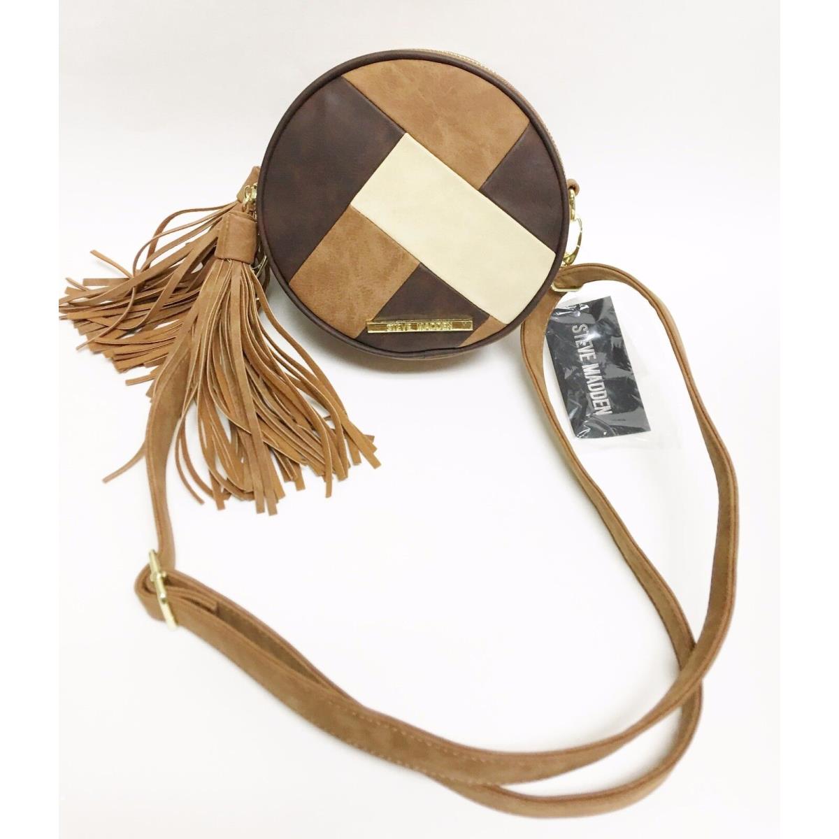 Steve Madden-patchwork Brown Multi Color Leatherette+top Zip Bag+crossbody