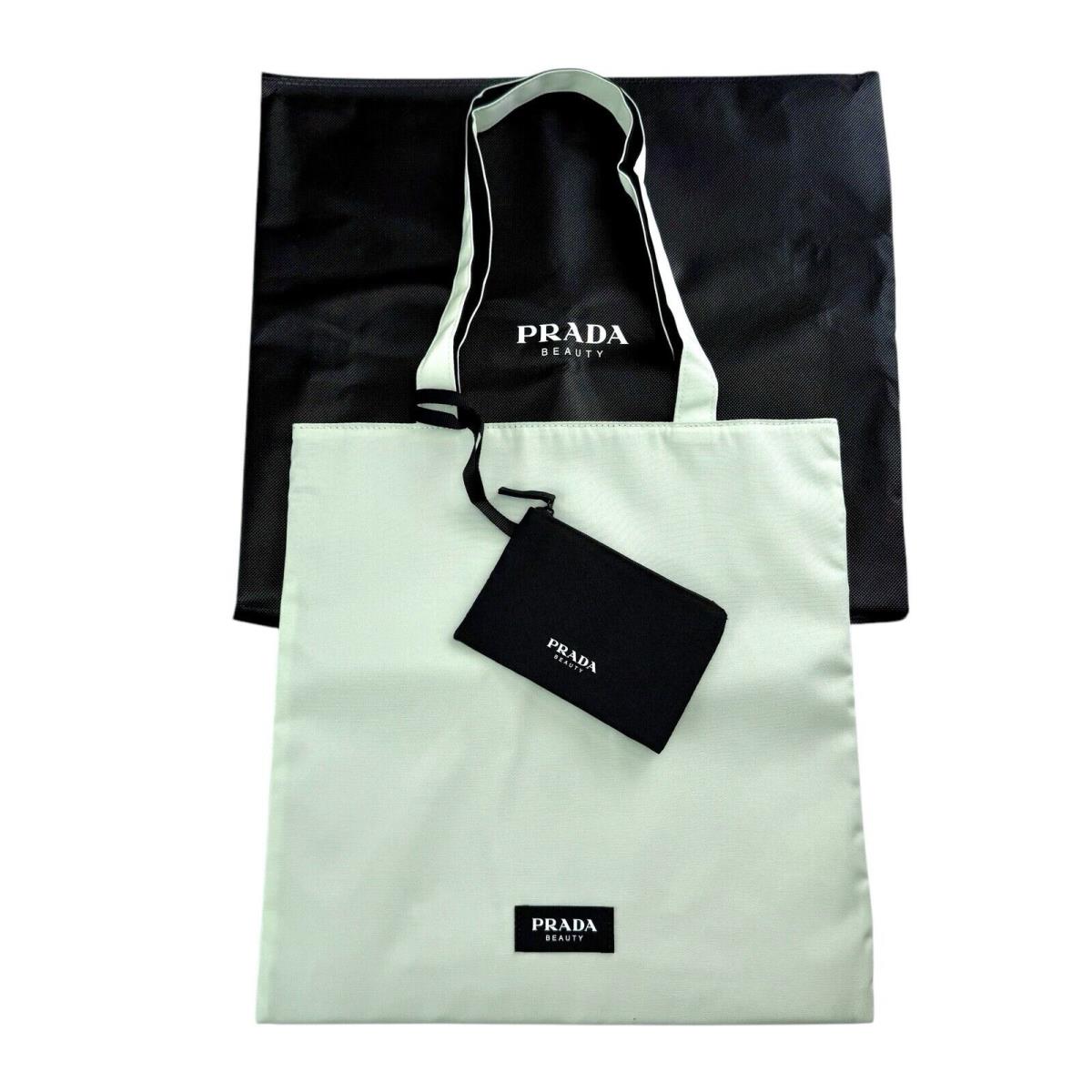 Prada Beauty Shoulder Tote Shopping Bag Light Green Black Reversible