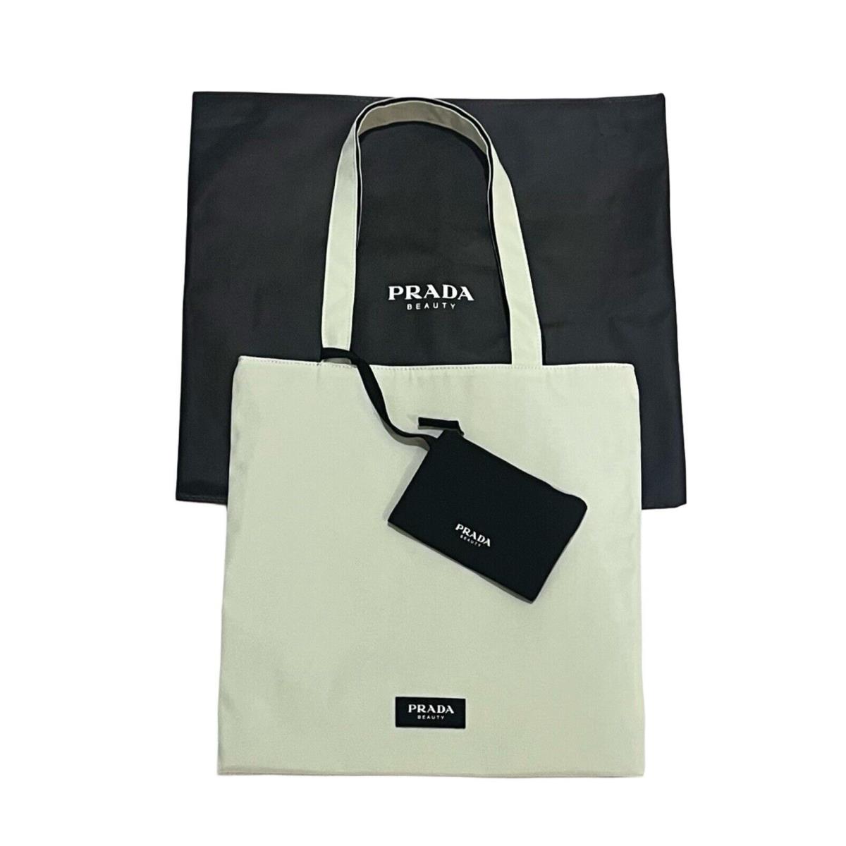 Prada Beauty Shoulder Tote Shopping Bag Light Green Black Reversible