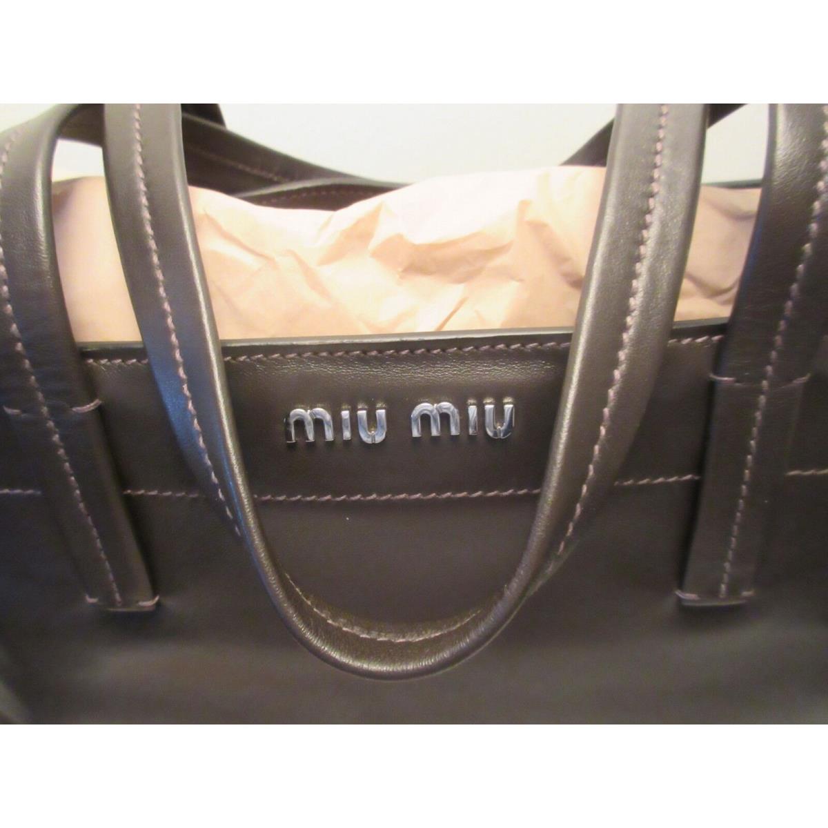 Miu Miu Leather Tote RR1934 Dark Brown Vitello Leather Purse Bag BY Prada