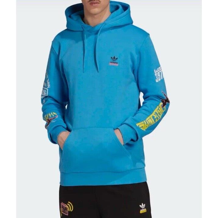 Adidas Men`s Graphics Unite Hoodie Sweatshirt HL9264 Aqua Blue Mens Size Medium