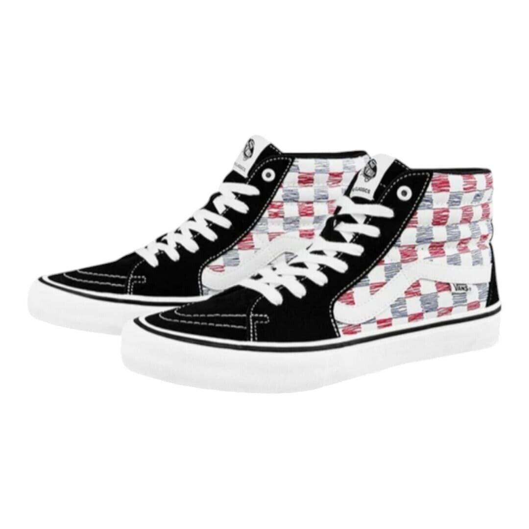 Vans Sk8-Hi Pro `sketch Checkerboard` Colorway - Black, White, Red and Blue