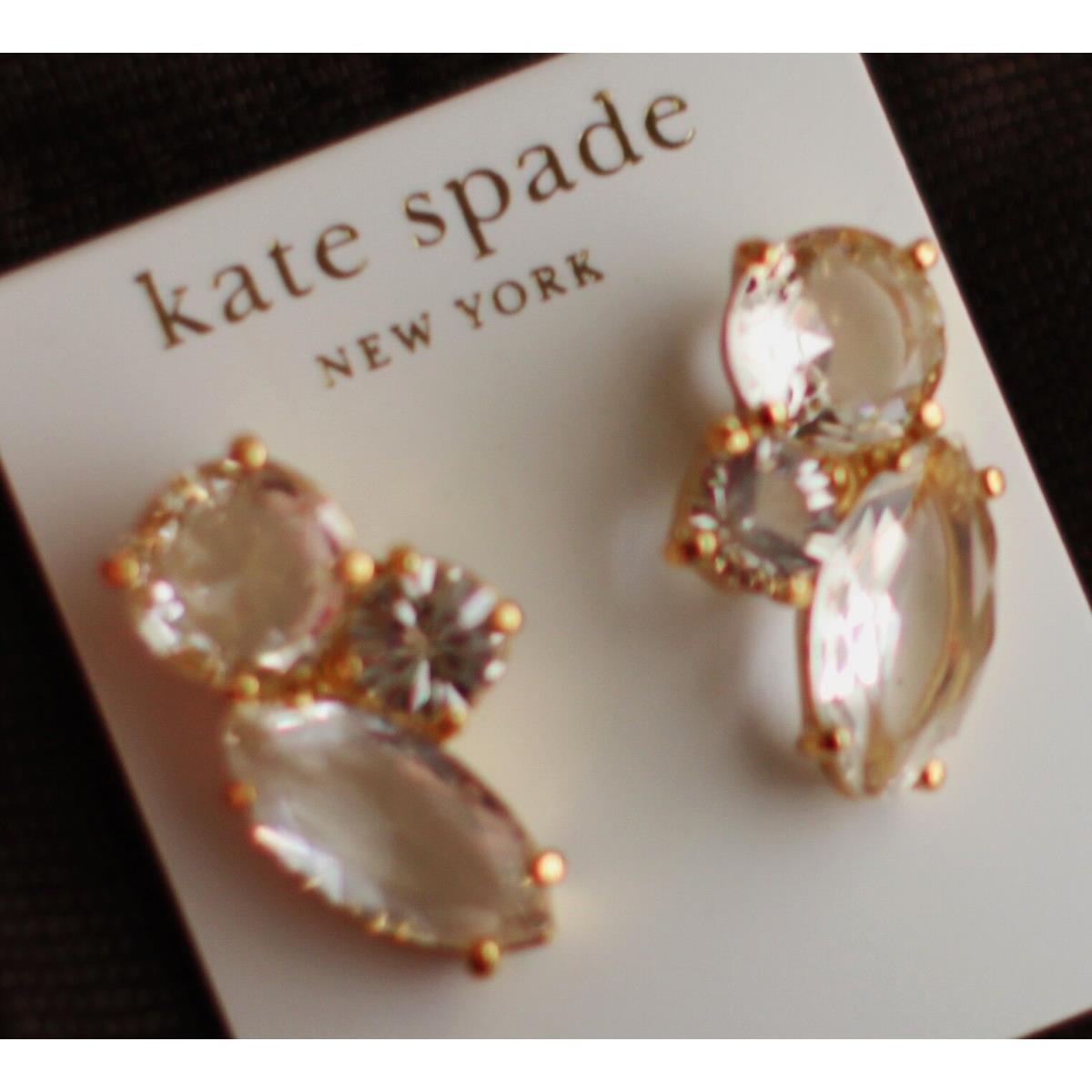 Kate Spade Faceted Crystal Cluster Stud Large Earrings Fancy Clear Sparkles