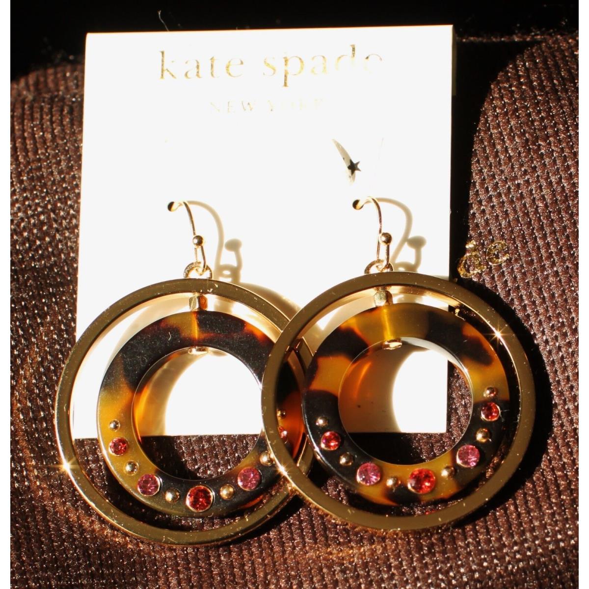 Kate Spade Out of Her Shell Circle Drop Earrings Hoop Tortoise Crystals Hook