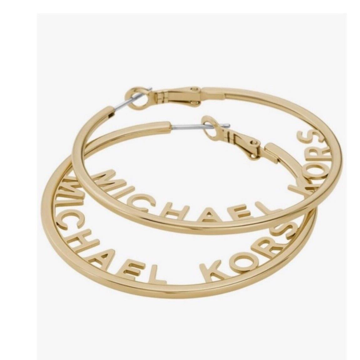Michael Kors Large Gold Tone Hoop Earrings MK Logo 2 Michael Kors Earrings